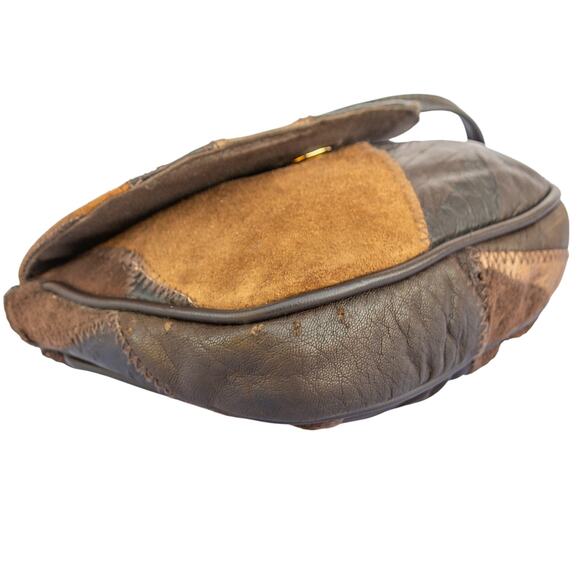 Vintage 1980's Handbag MONIQUE Mini Crossbody Bag Brown Leather Patchwork Purse - Picture 4 of 8